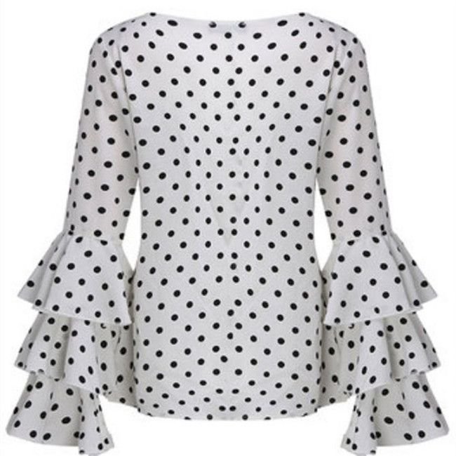 S-5XL Women Casual Polka Dot Print Round Collar Chiffon Blouse