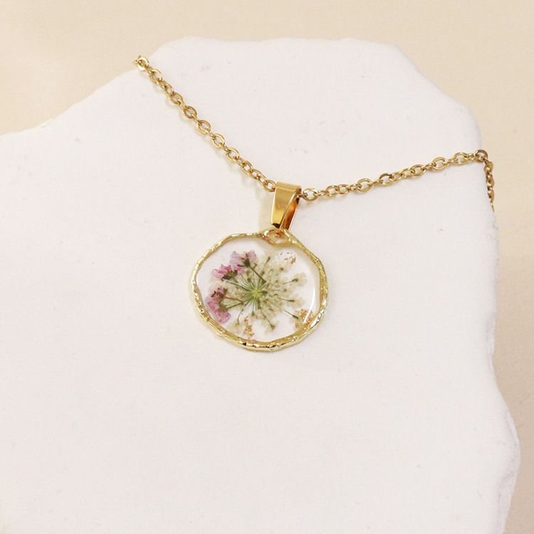 Summer Women Fashion Multicolor Dried Flower Hand Drop Glue Pendant Necklace 6-Bag