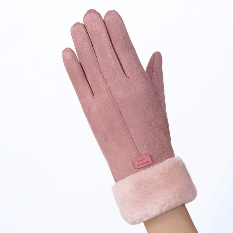 Autumn And Winter Women'S Fashion Suede Double Layer Fleece-Lined Thickened Cycling Touch Screen Gloves